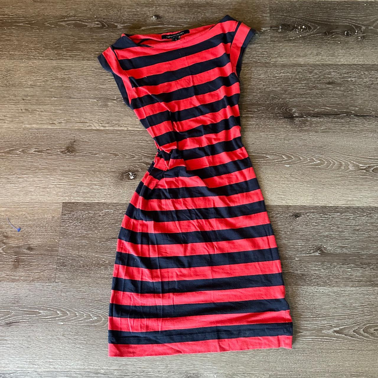 French connection red and navy striped dress size Depop