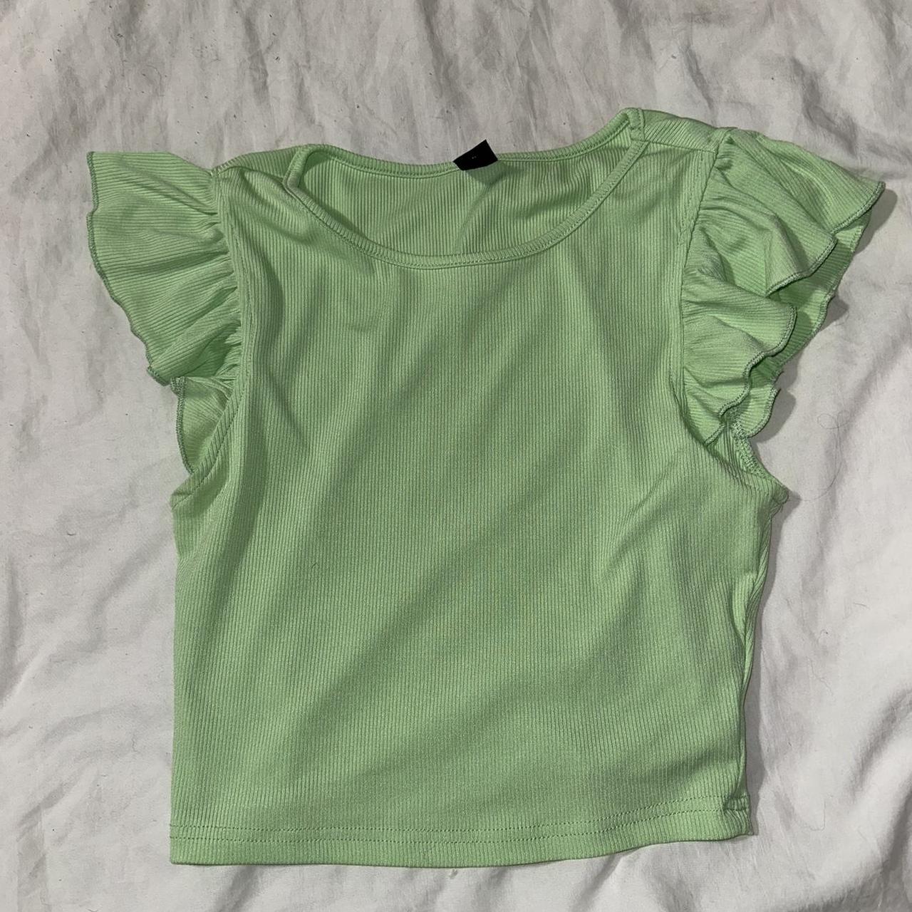 ruffle sleeve crop top light green zara top... Depop