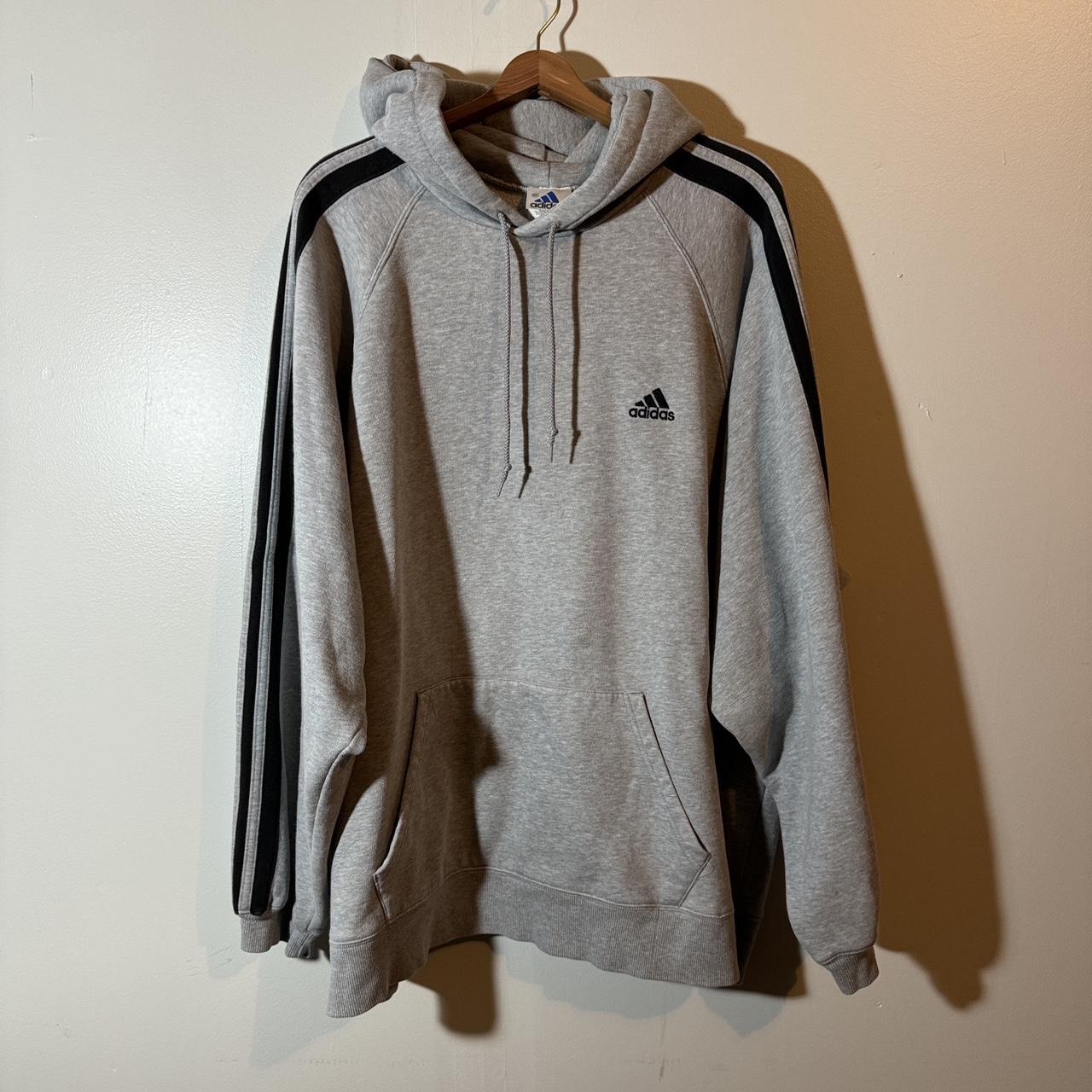 vintage adidas grey hoodie with black stripes adidas