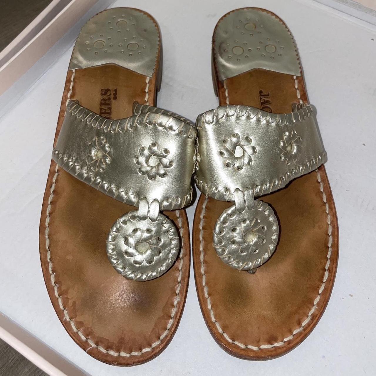 Metallic Jack Rogers Flat Sandals- Platinum Color:... - Depop