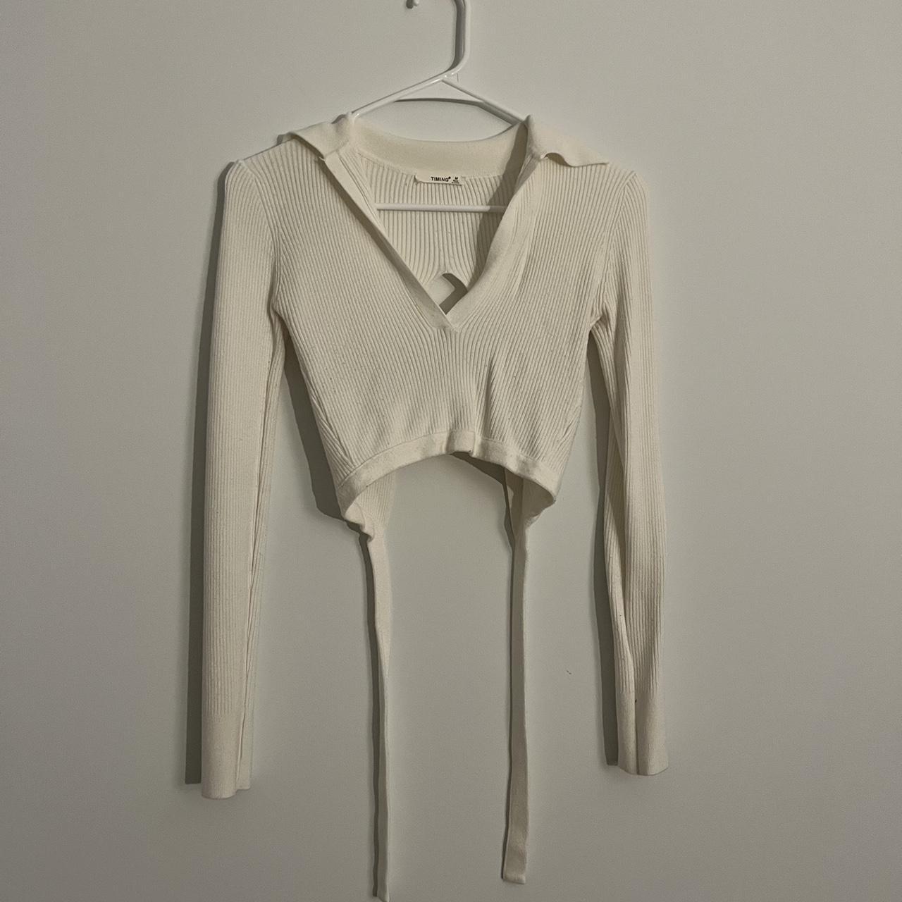 White tie knit top Size S Can be worn over as a... - Depop