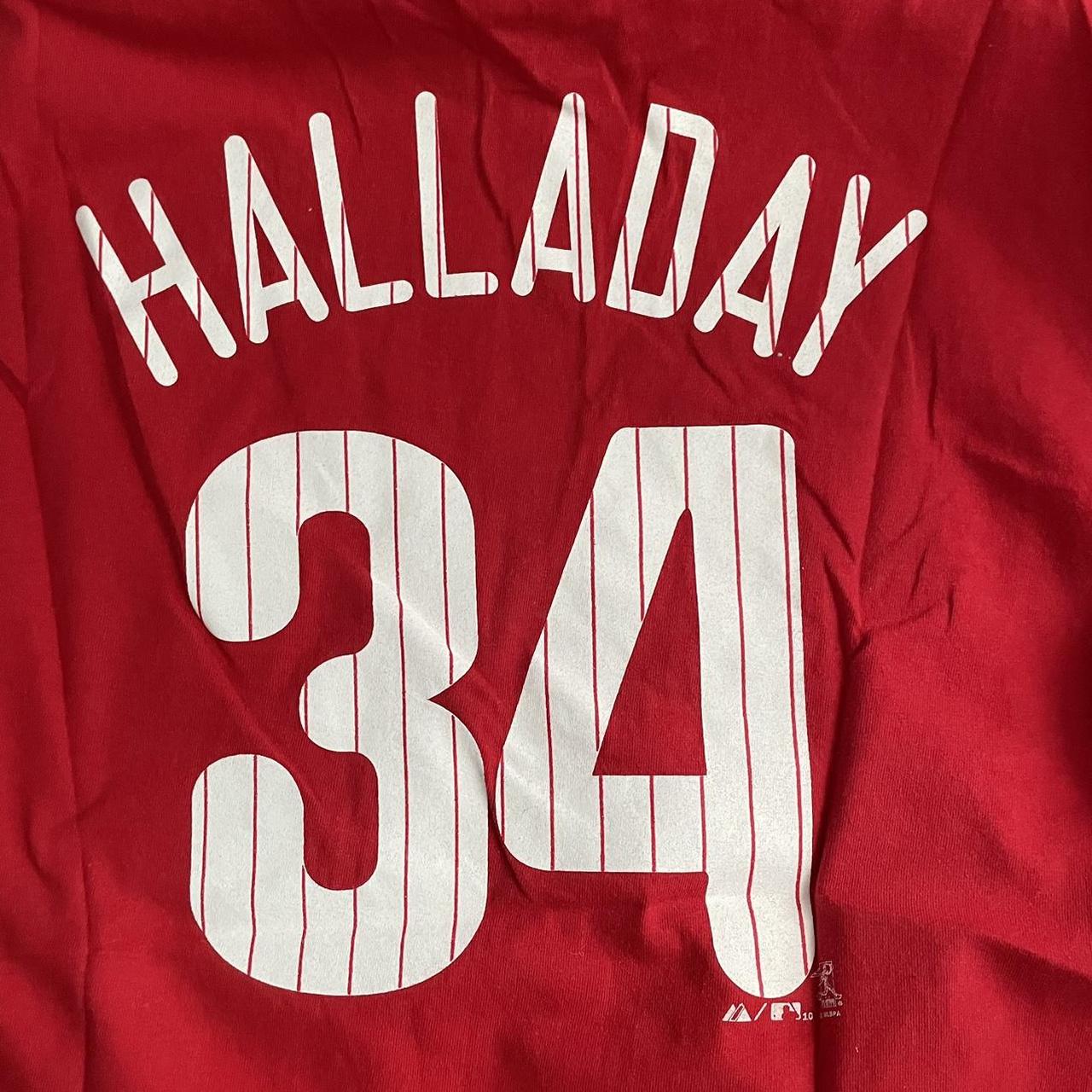 Majestic, Shirts, Majestic Mlb Philadelphia Phillies 34 Roy Halladay Jersey  Blue Men Size 5