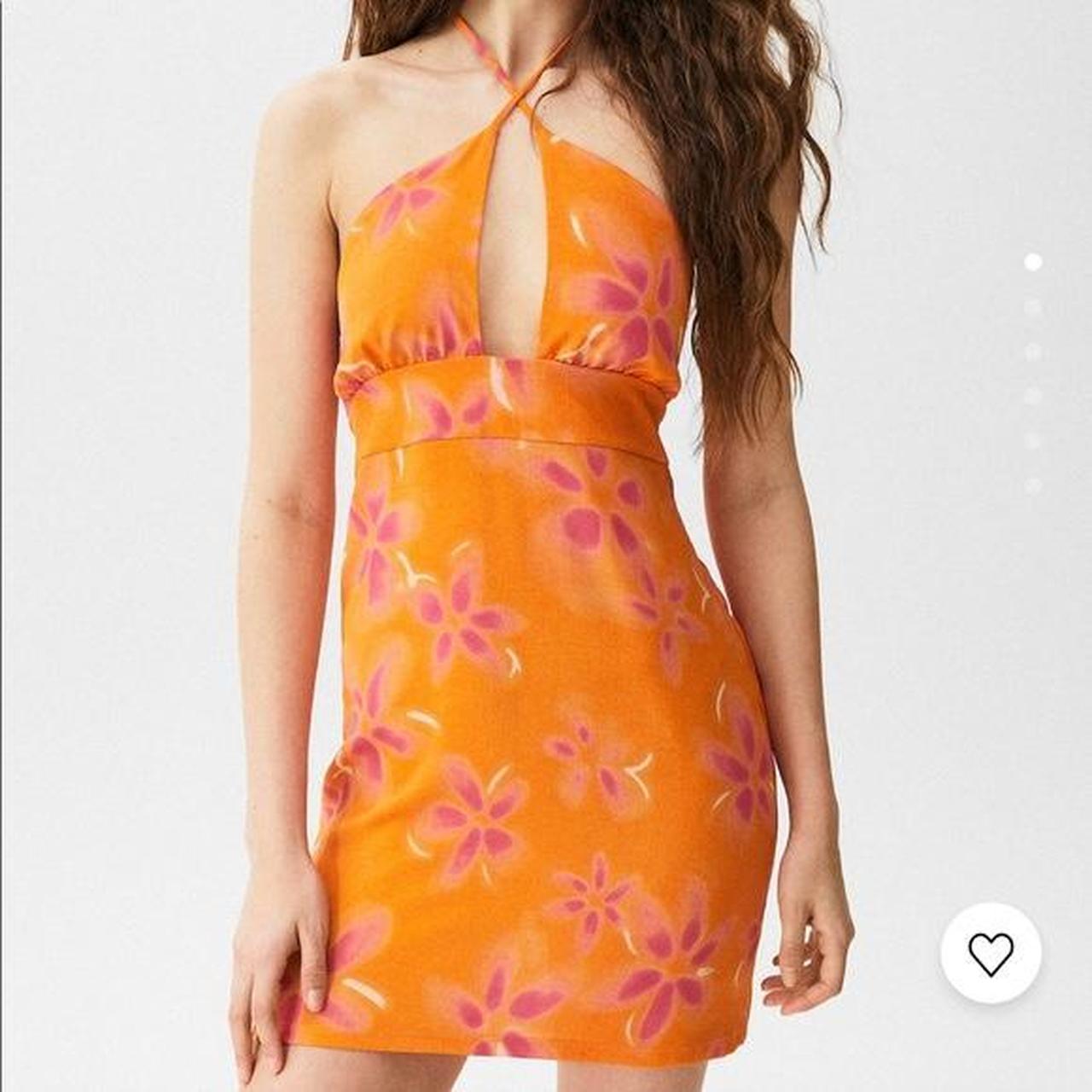pull and bear floral orange and pink dress can be... Depop