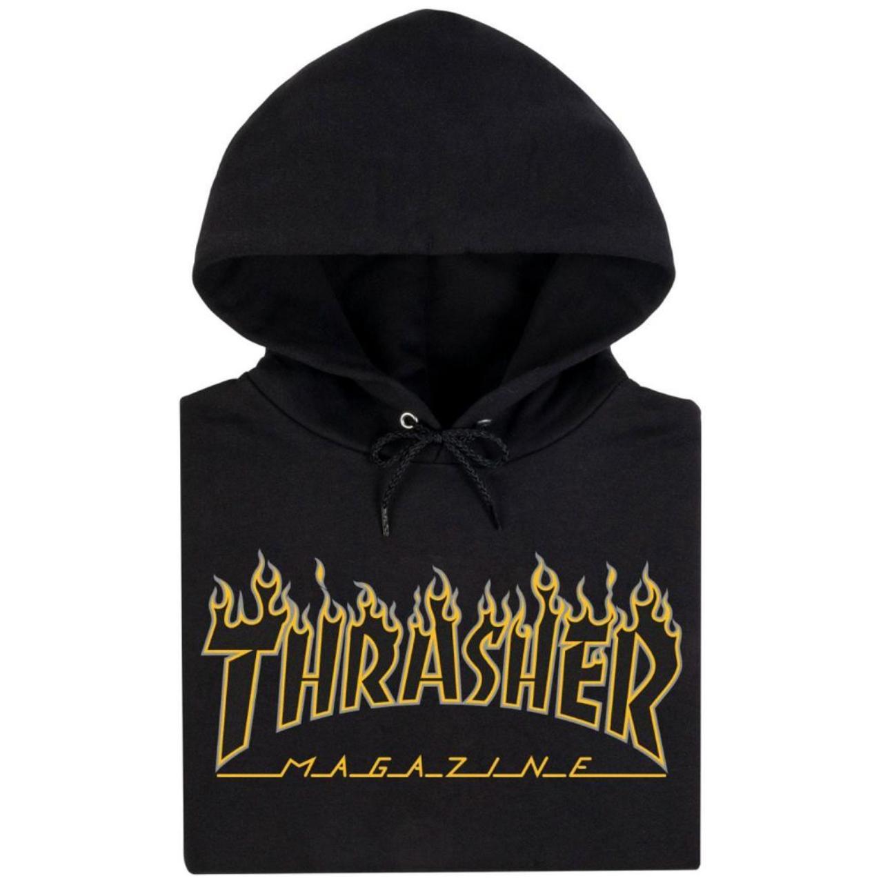 Thrasher Hoody Flame Hood Black Yellow Brand Depop