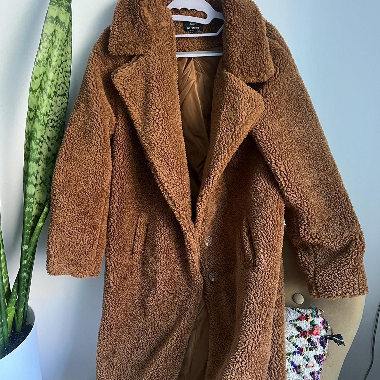 Threadbare Women's Brown and Tan Coat Depop
