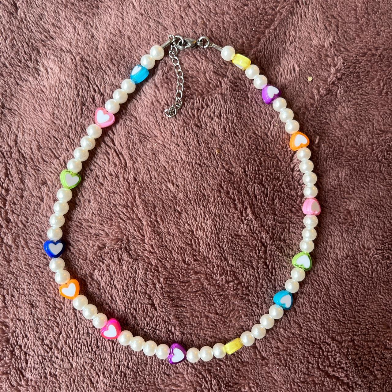 Colorful Beaded Heart Pearl Necklace | Pearl... - Depop