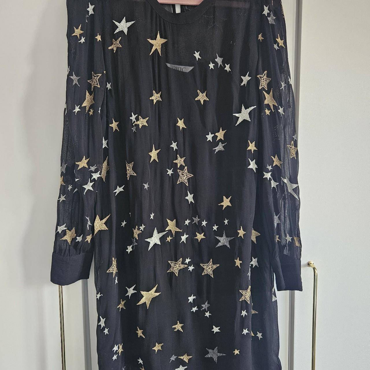 Nine sheer embroidered gold and silver stars black