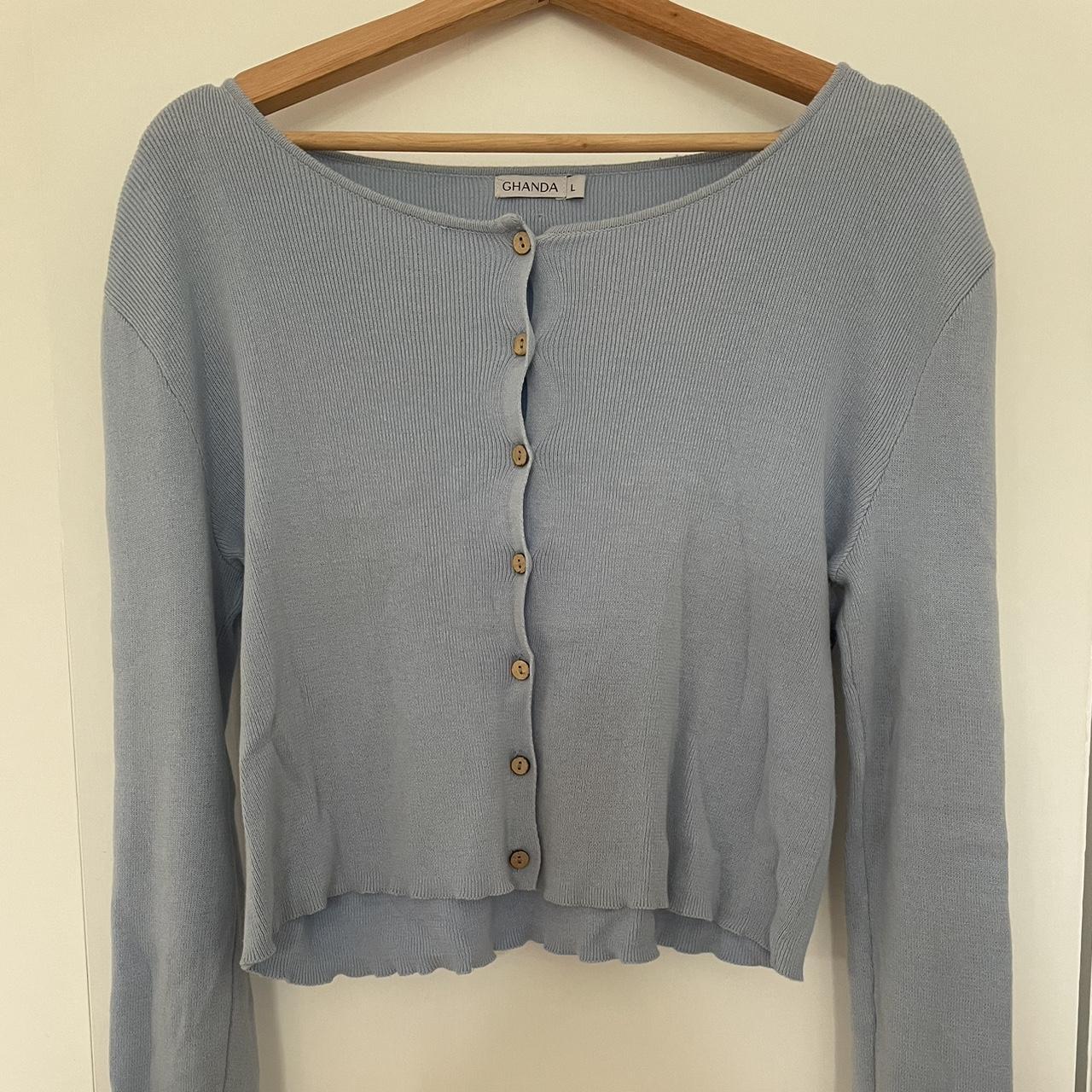 Ghanda baby blue cropped cardigan Size large - Depop