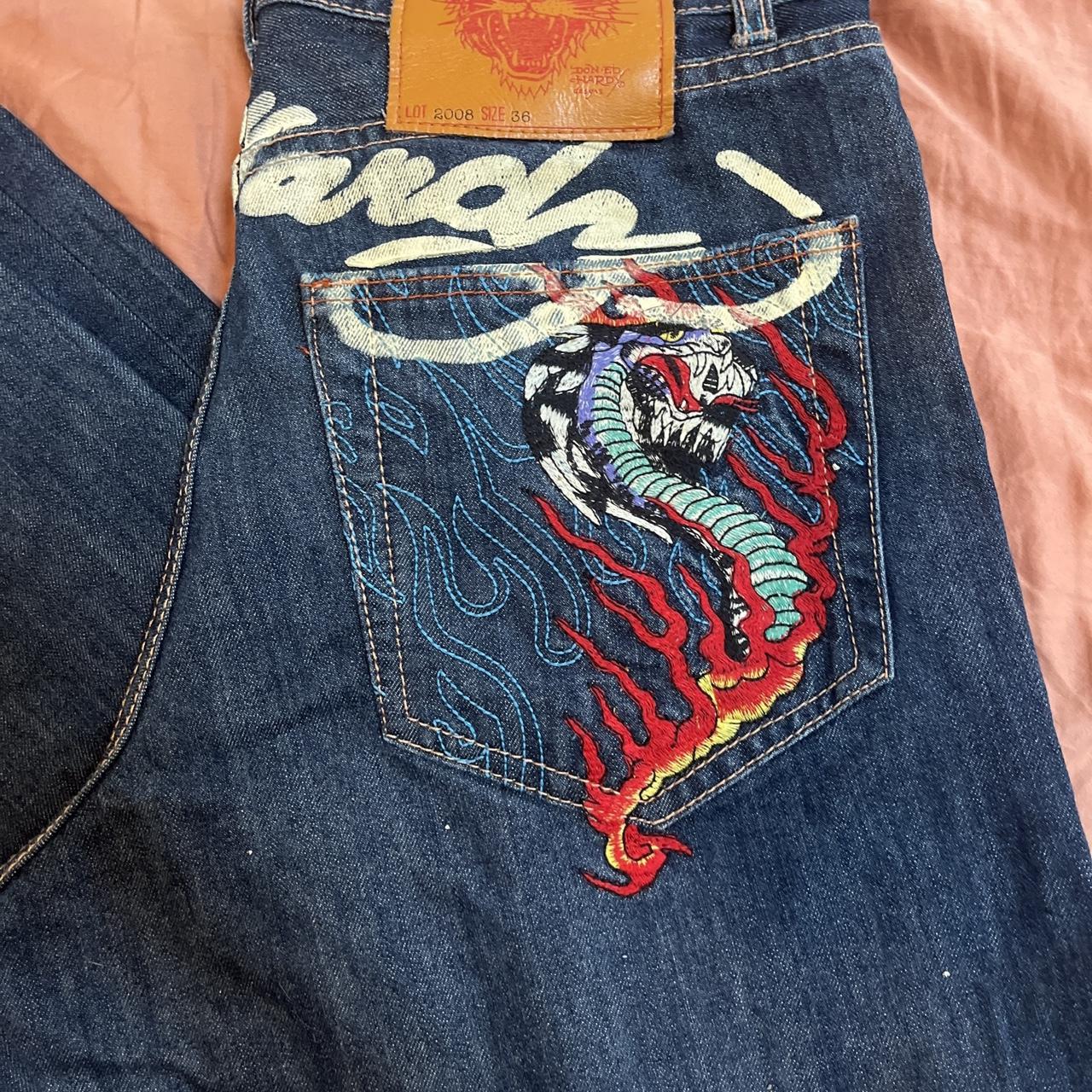 Vintage Y2K Ed Hardy Denim Jeans. Rare cobra graphic | Depop