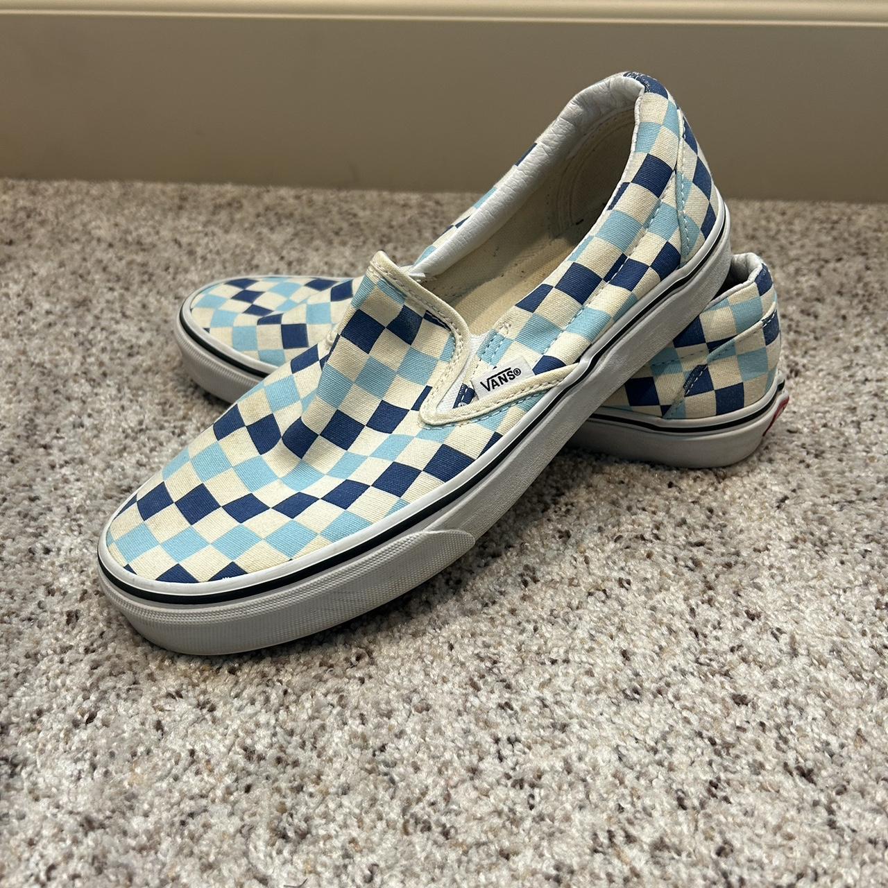 Vans blue and white checkered slip ons Gently used