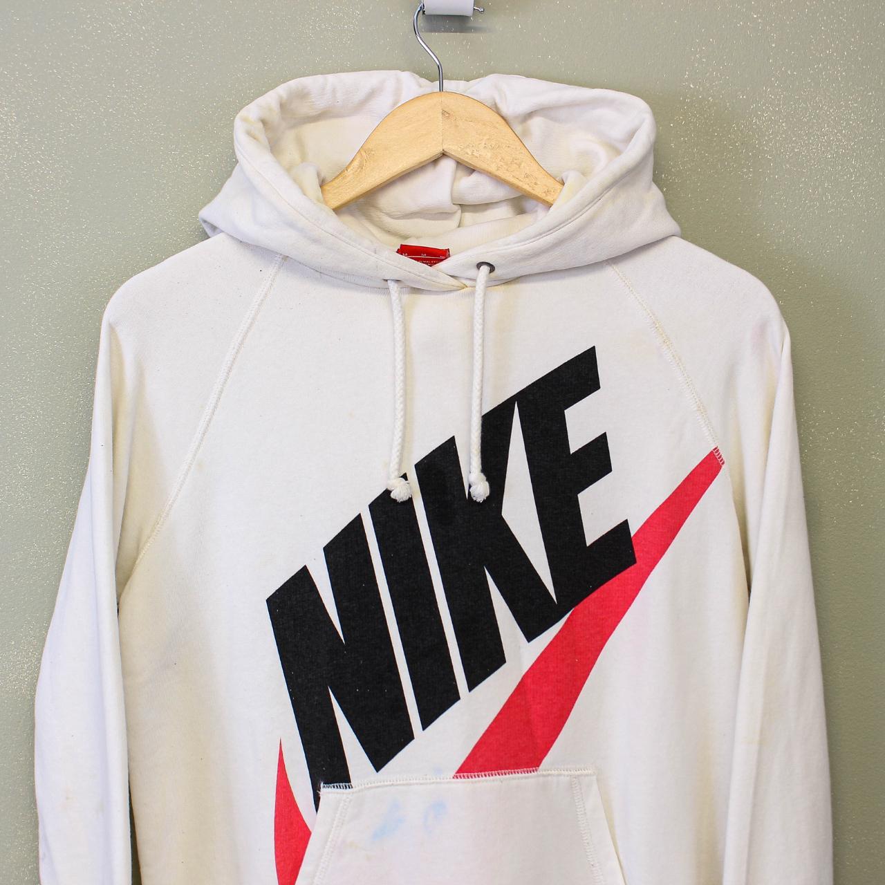 White nike hoodie top with red swoosh