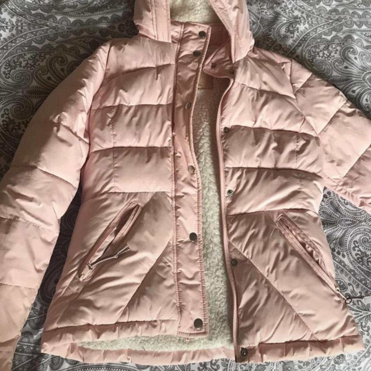 Hollister light pink puffer coat. Size small. Worn... Depop