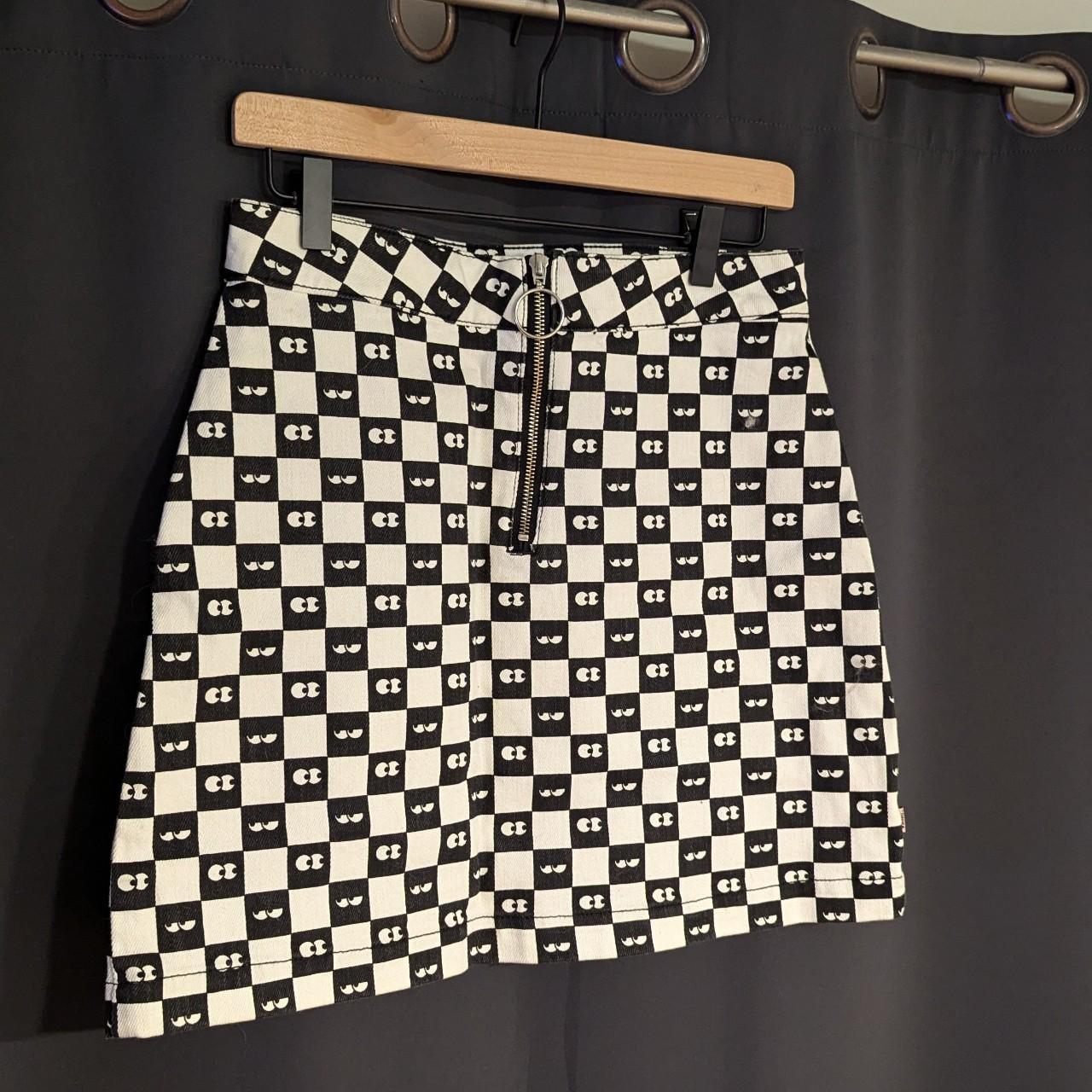 Vans x Lazy Oaf denim material check mini skirt. Depop