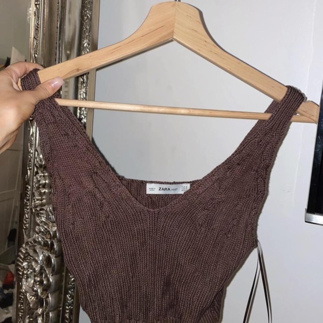 Zara knit crop top, the cutest thick knit chocolate... Depop