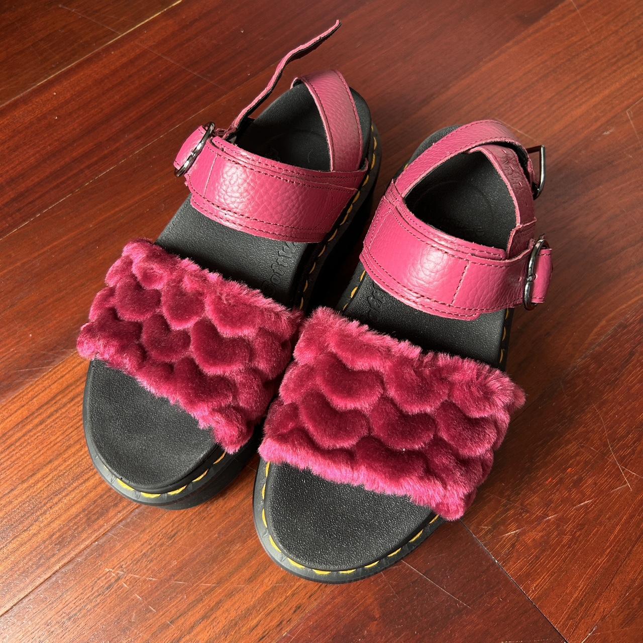 Pink fluffy dr marten sandals online