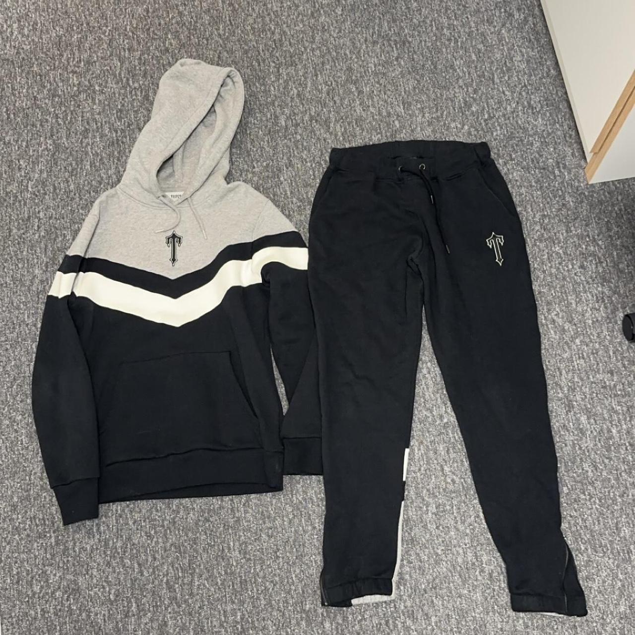 Trapstar V Stripe Tracksuit Black Grey White Size... - Depop