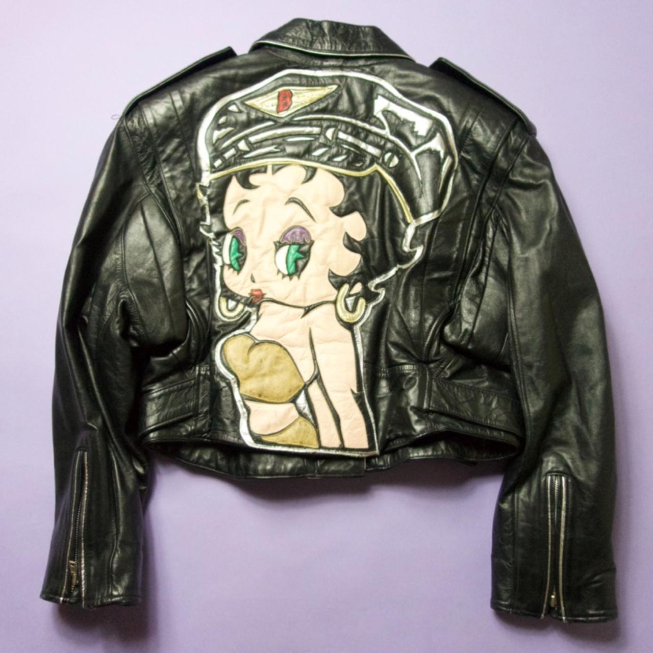 Betty Boop Motorcycle Crop 1990's Vintage Leather... - Depop