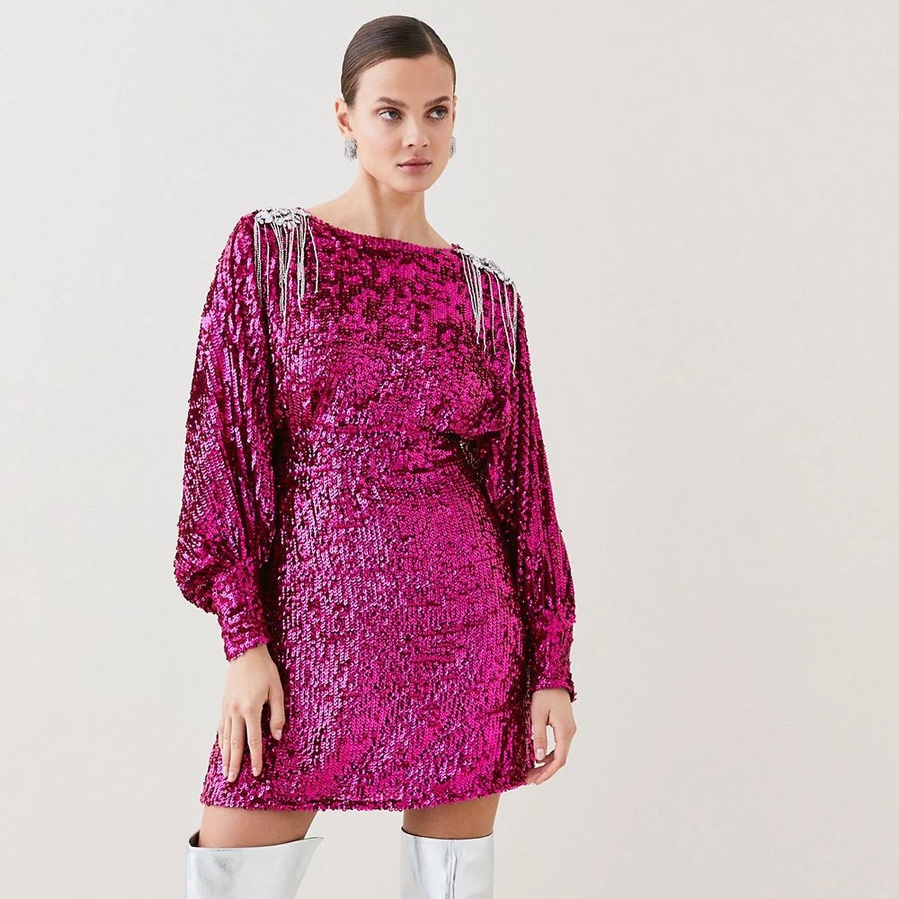 Karen Millen Women's Pink and Silver Dress (2)