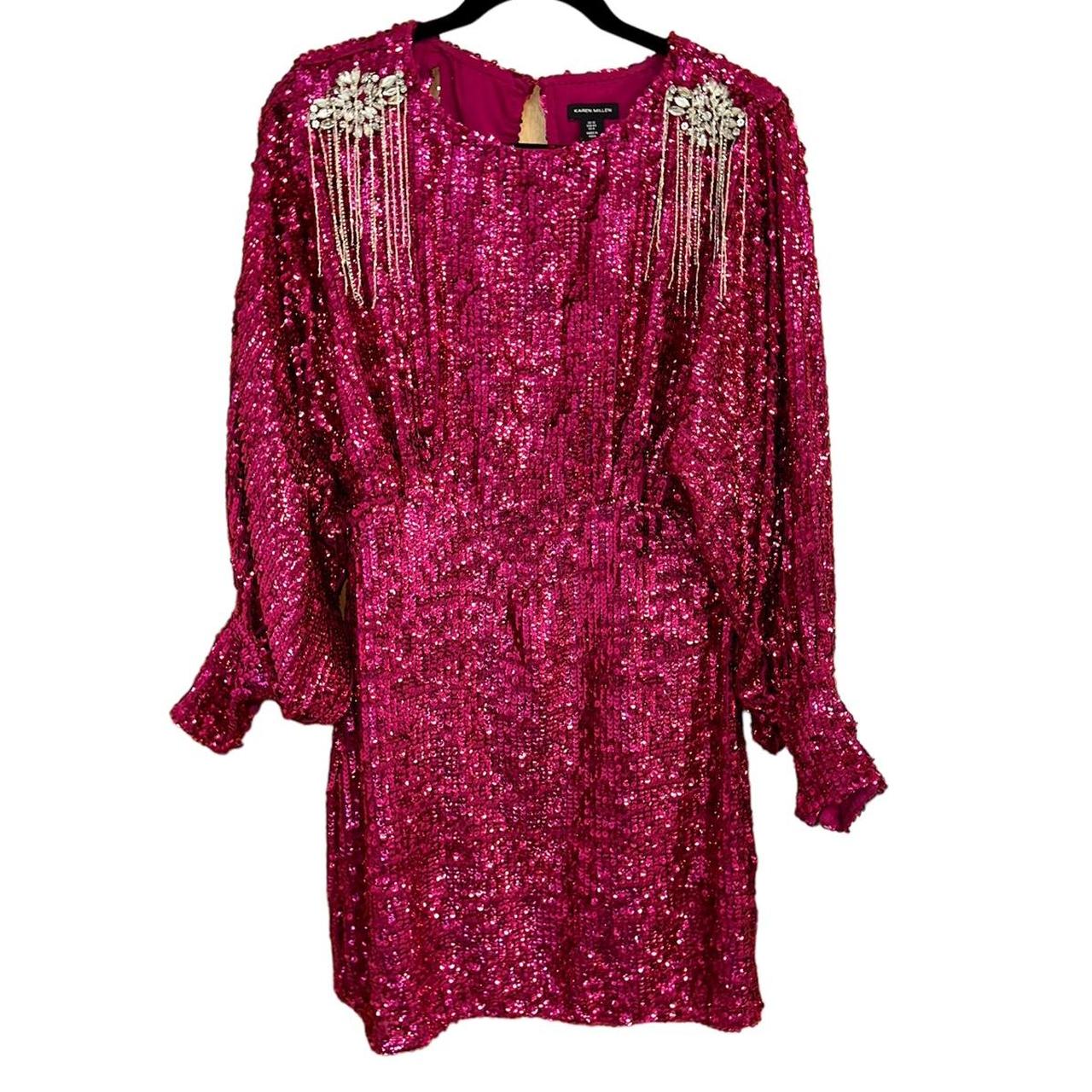 Karen Millen Women's Pink and Silver Dress (3)