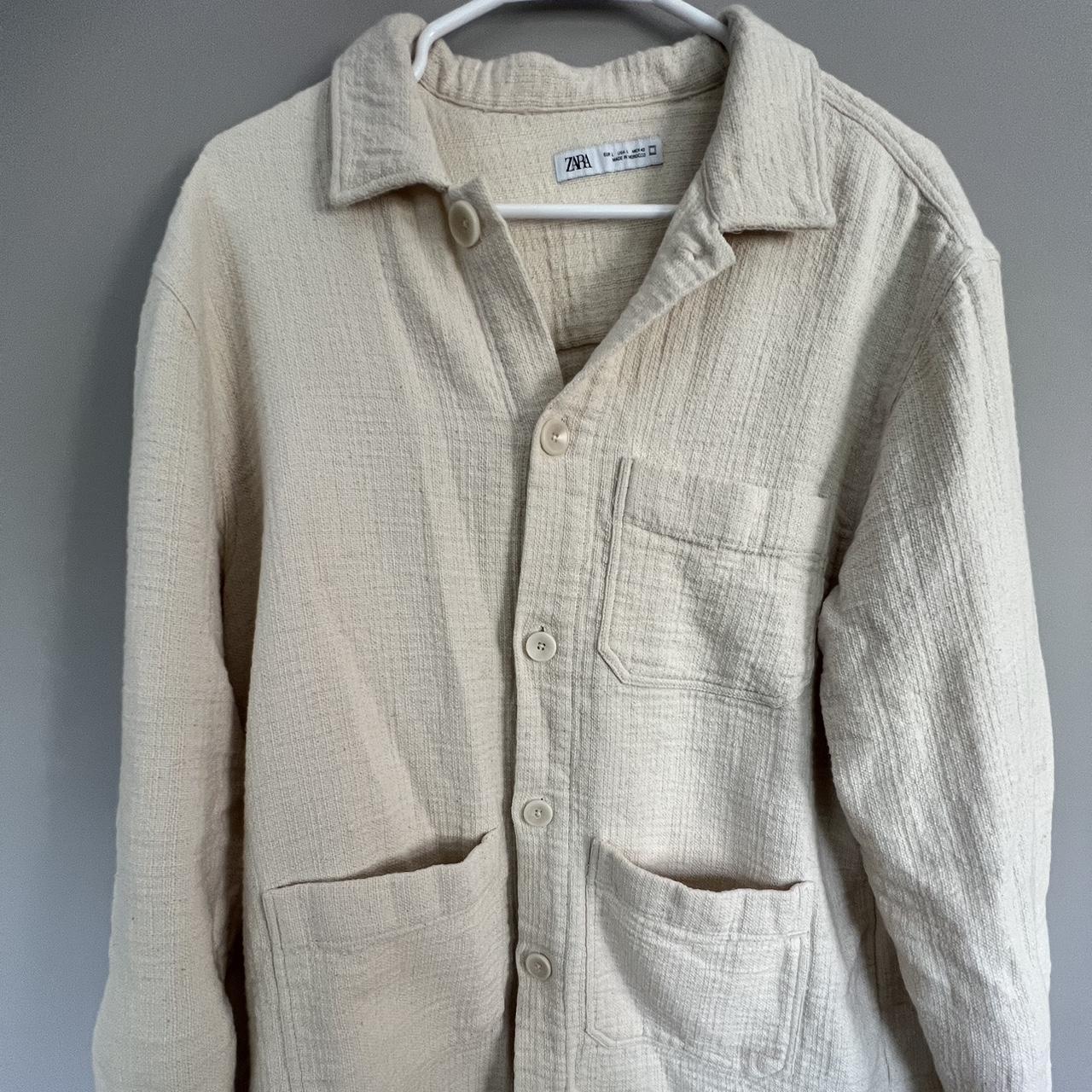 Zara men’s long sleeve button down - cream color -... - Depop