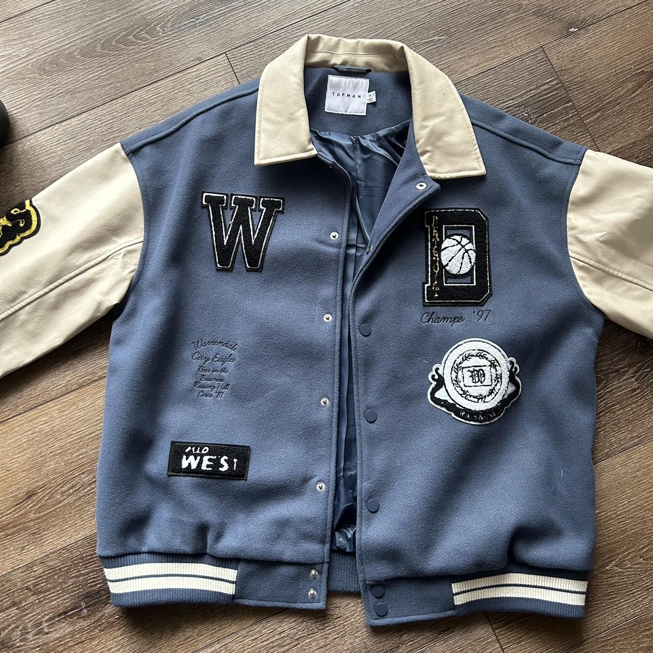 varsity jacket w/ city embroidery in blue 🐬🩵 🗾