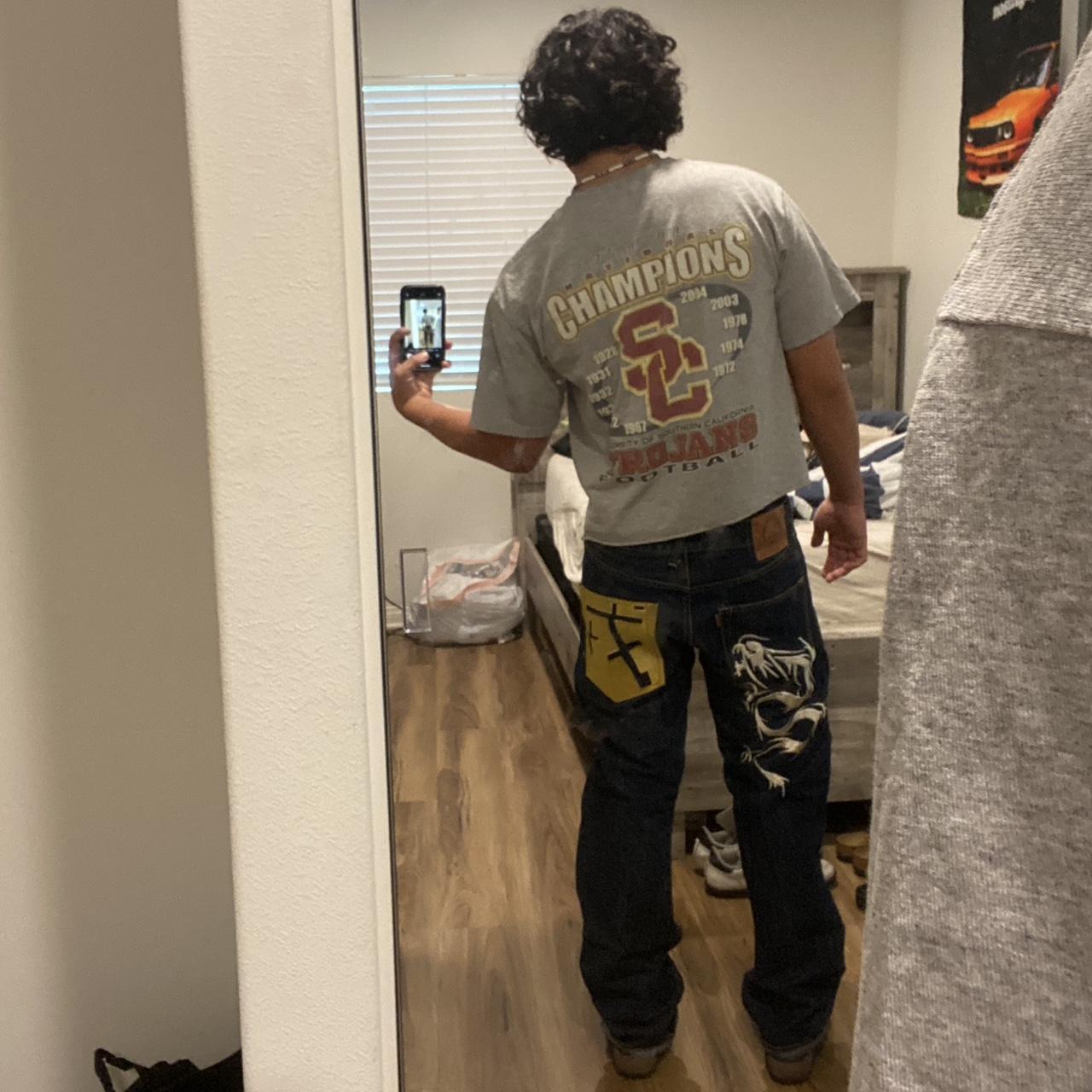 evisu dragon denim (fits like 34x32) japanese dragon... - Depop