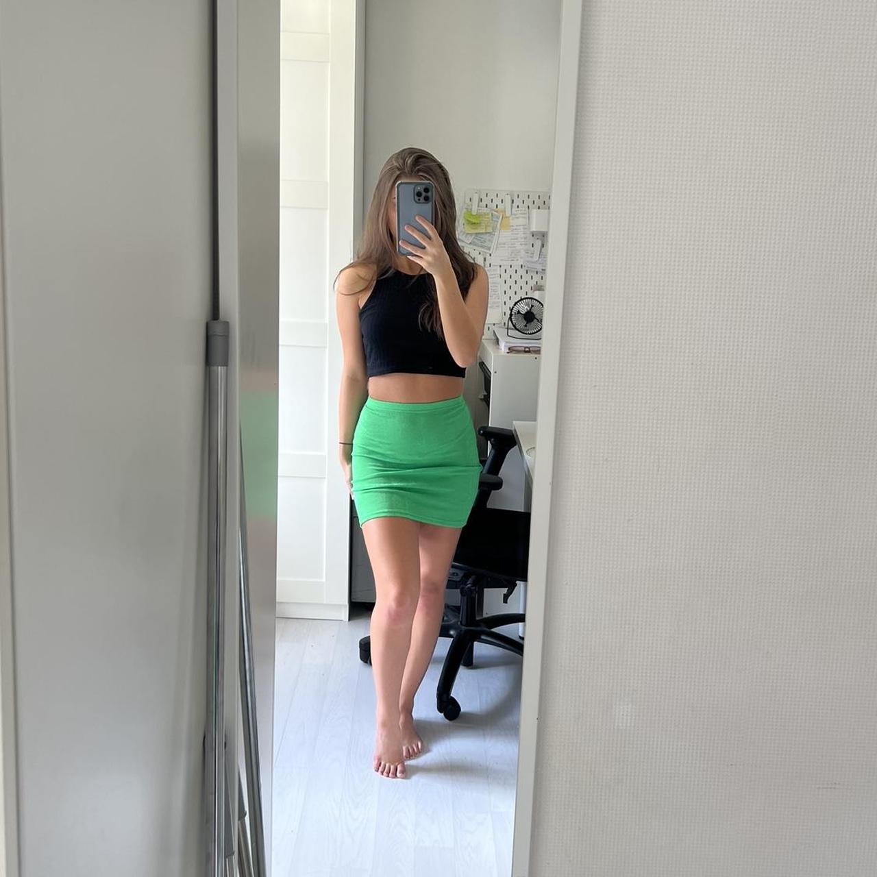 Pretty little thing green mini skirt and bralette... Depop
