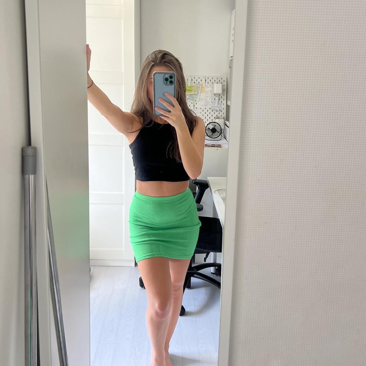 Pretty little thing green mini skirt and bralette... Depop