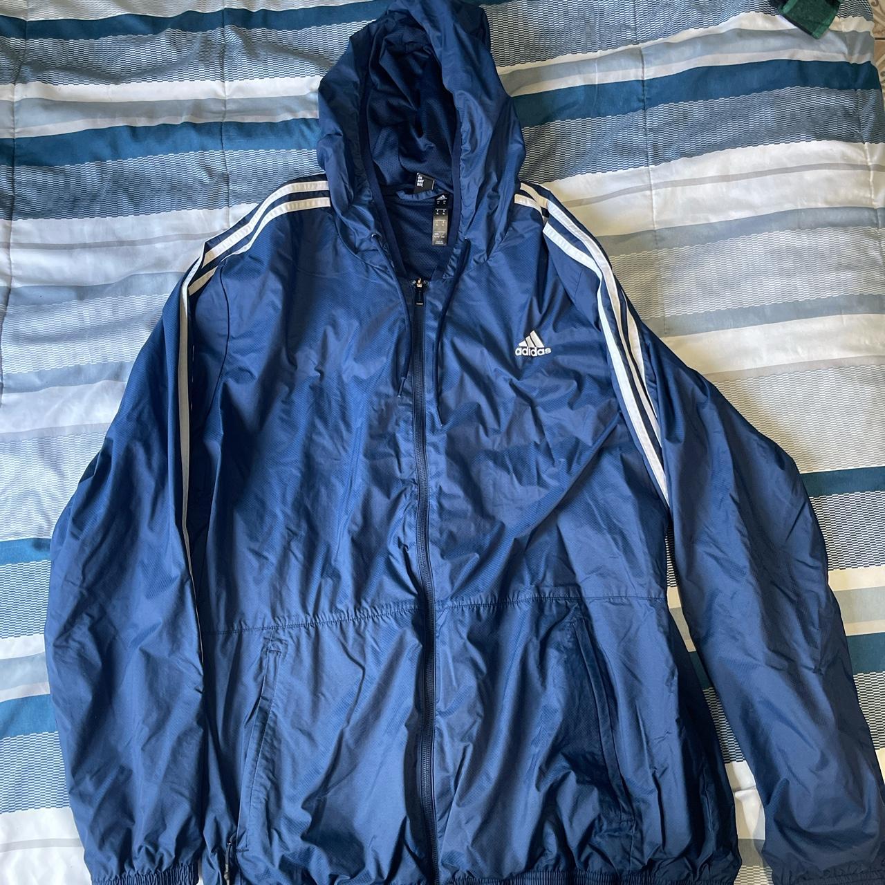 extra large adidas navy blue windbreaker jacket. Depop