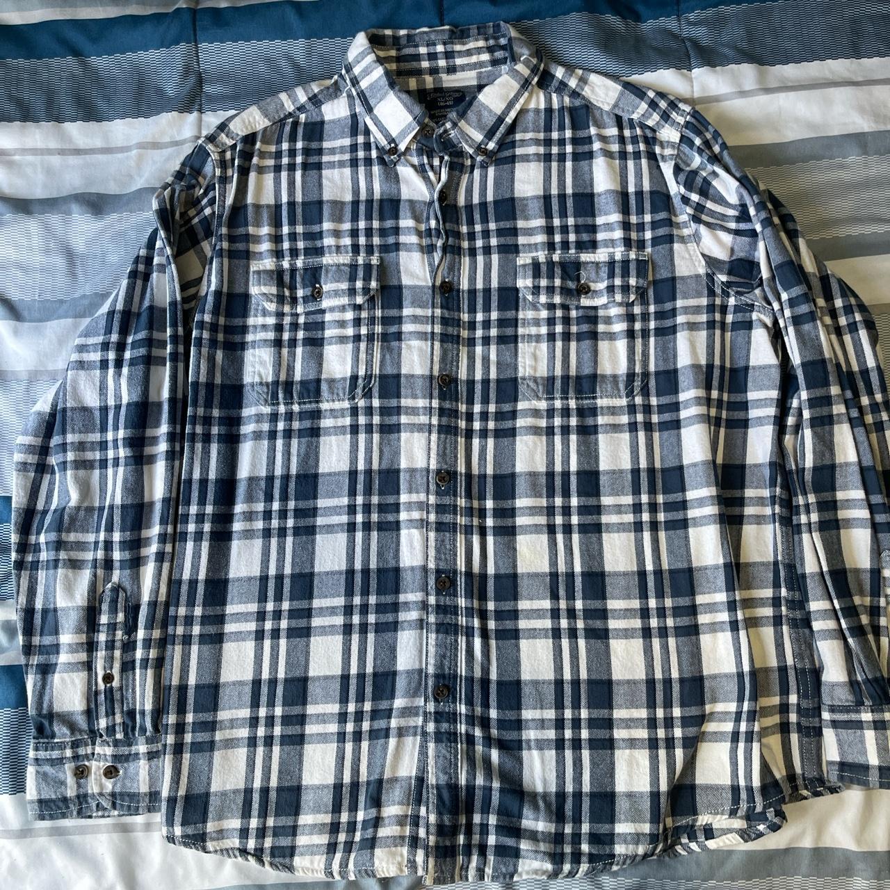 extra large men’s white and blue plaid flannel - Depop