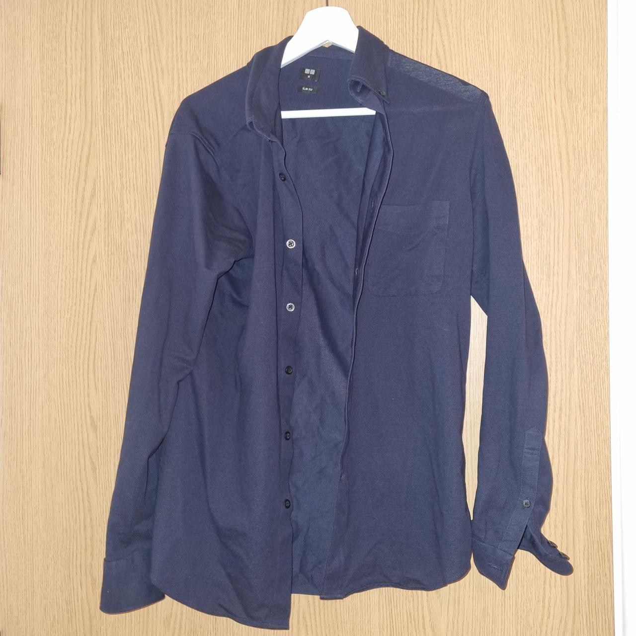 Men's UNIQLO slim fit navy blue shirt size M, in... - Depop