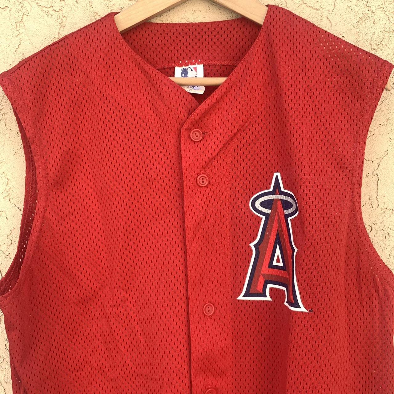 Men's Red Jersey Top Anaheim Angels Team MLB by - Depop