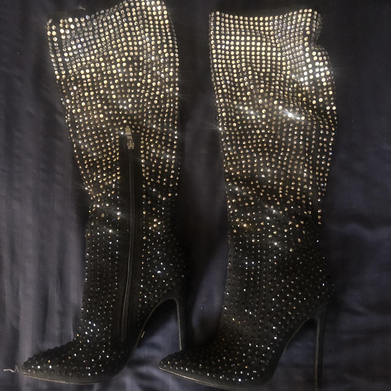 Lauren Lorraine Rhinestone knee length boots with 3 Depop