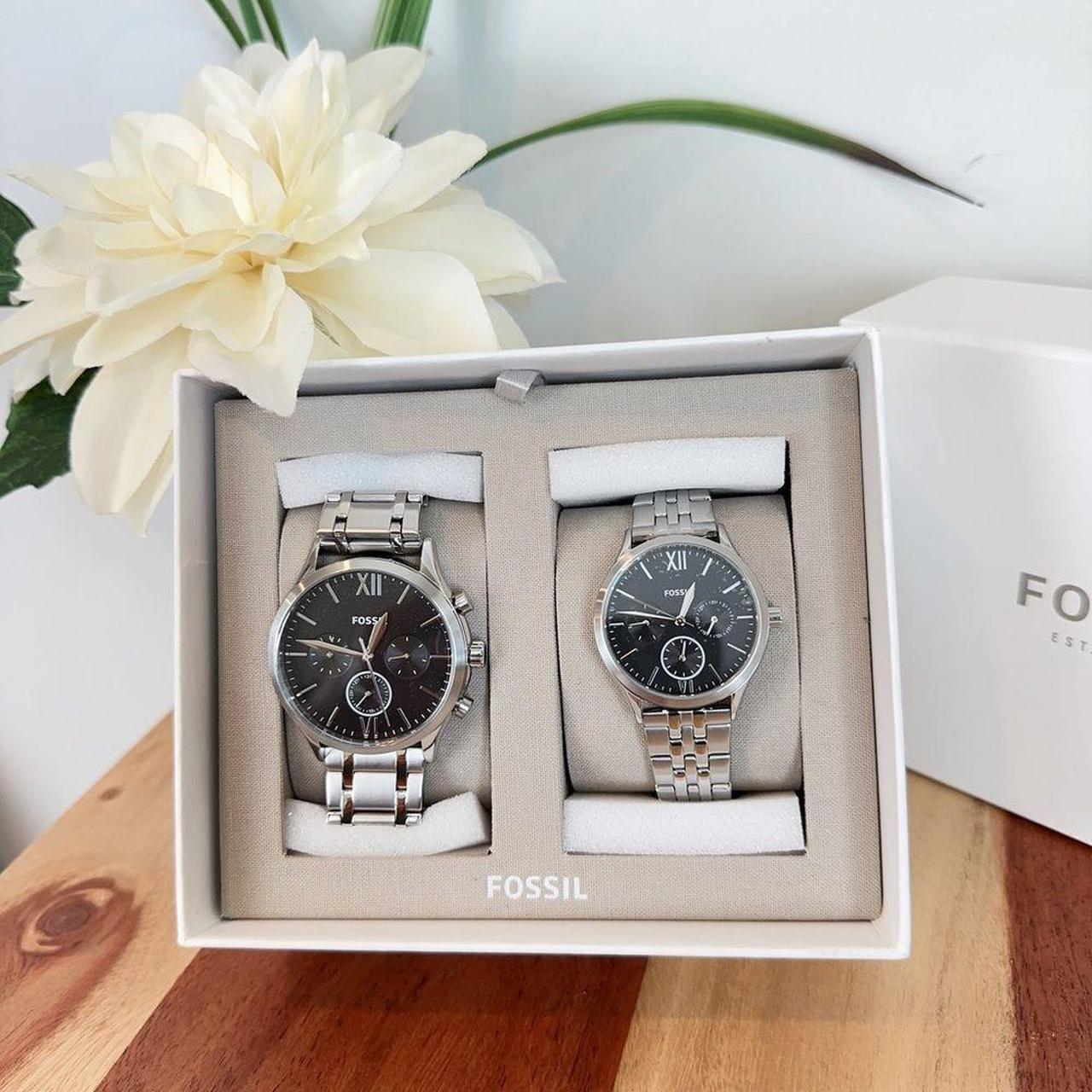 Fossil multifunction stainless steel couple outlet watch