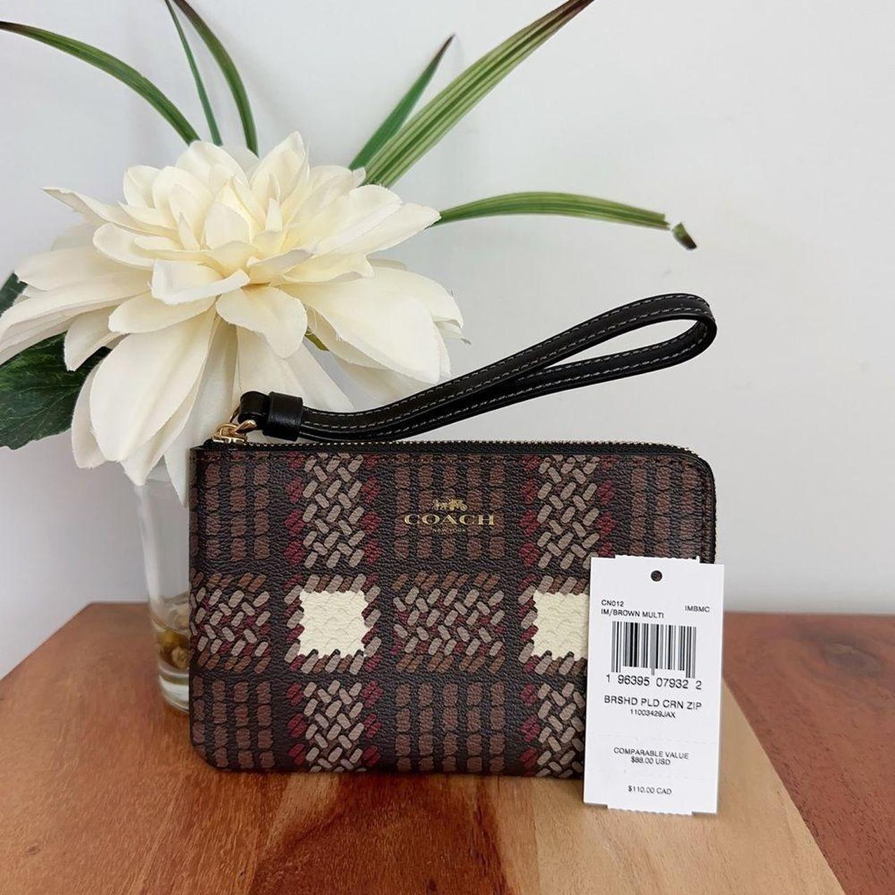 Coach Corner Zip Wristlet With on sale Buffalo Plaid Print