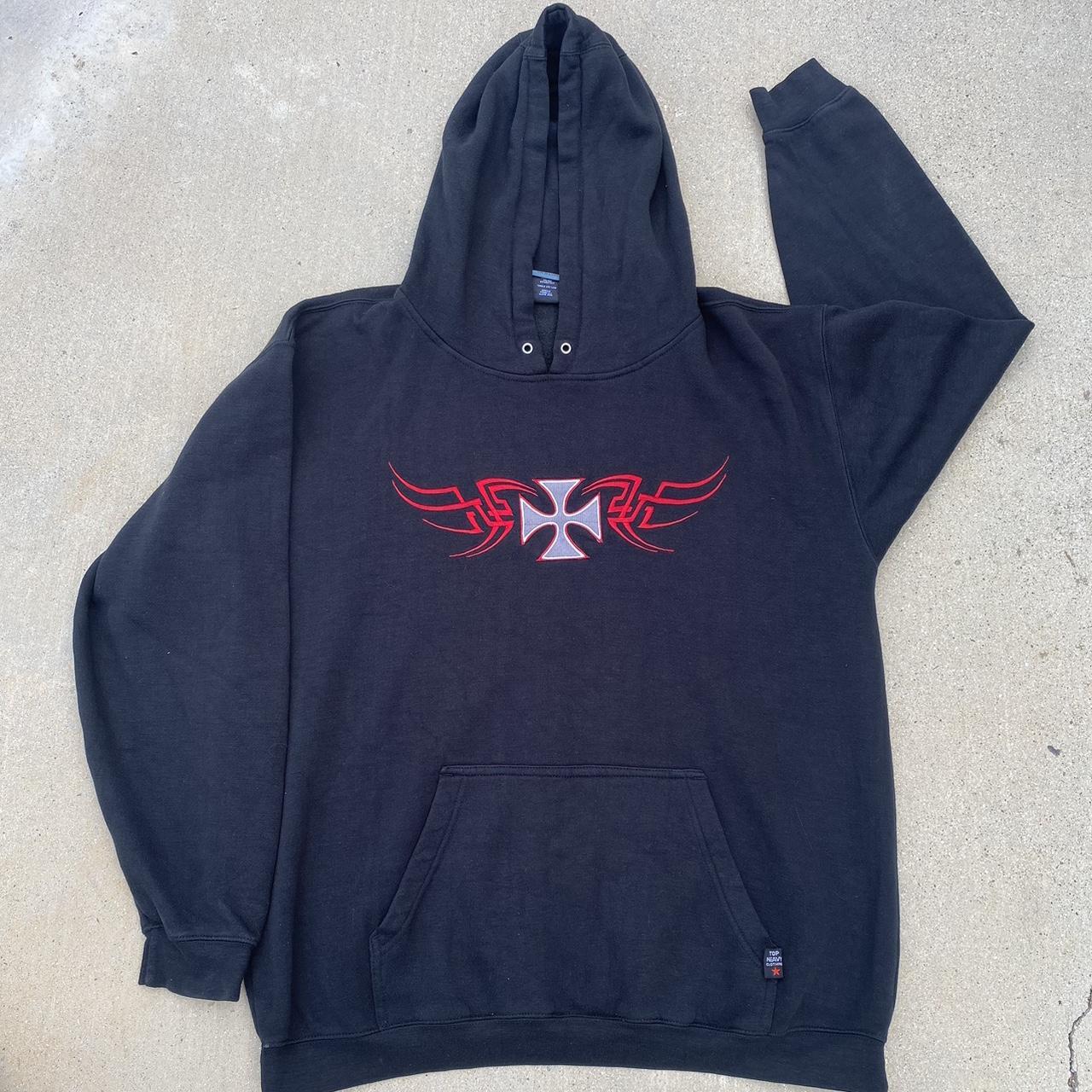 Men's Black and Red Hoodie Depop