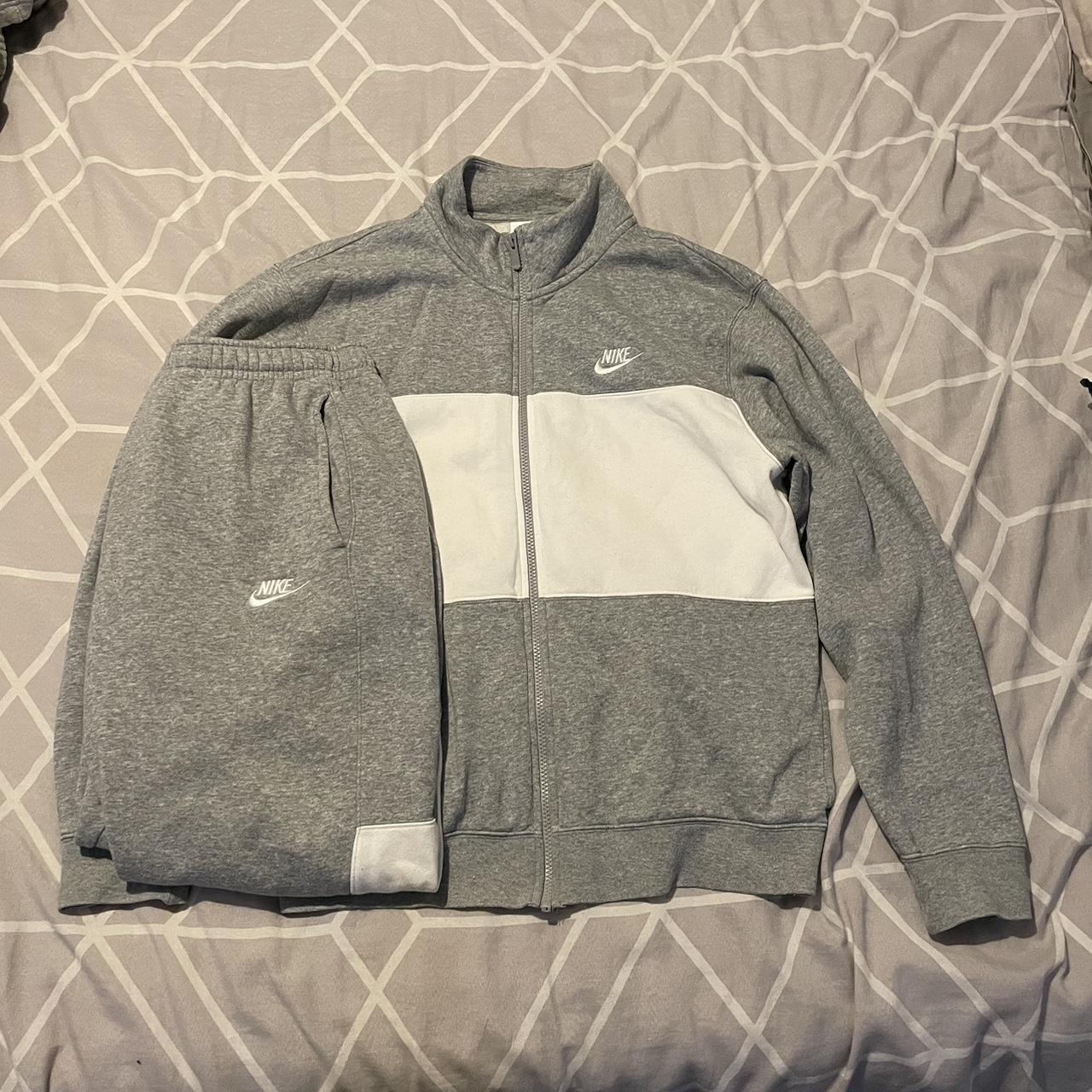 Cotton Nike tracksuit grey and white Used Good... Depop