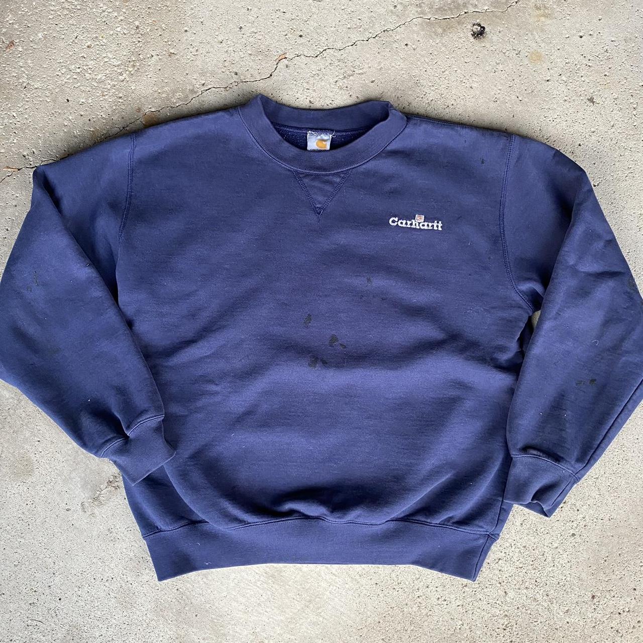 vintage carhartt k133 navy sweater dated march... - Depop