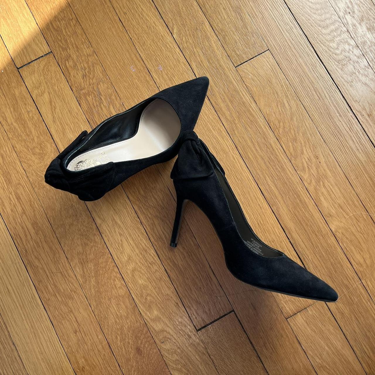 Vince Camuto black suede heels with heel detail