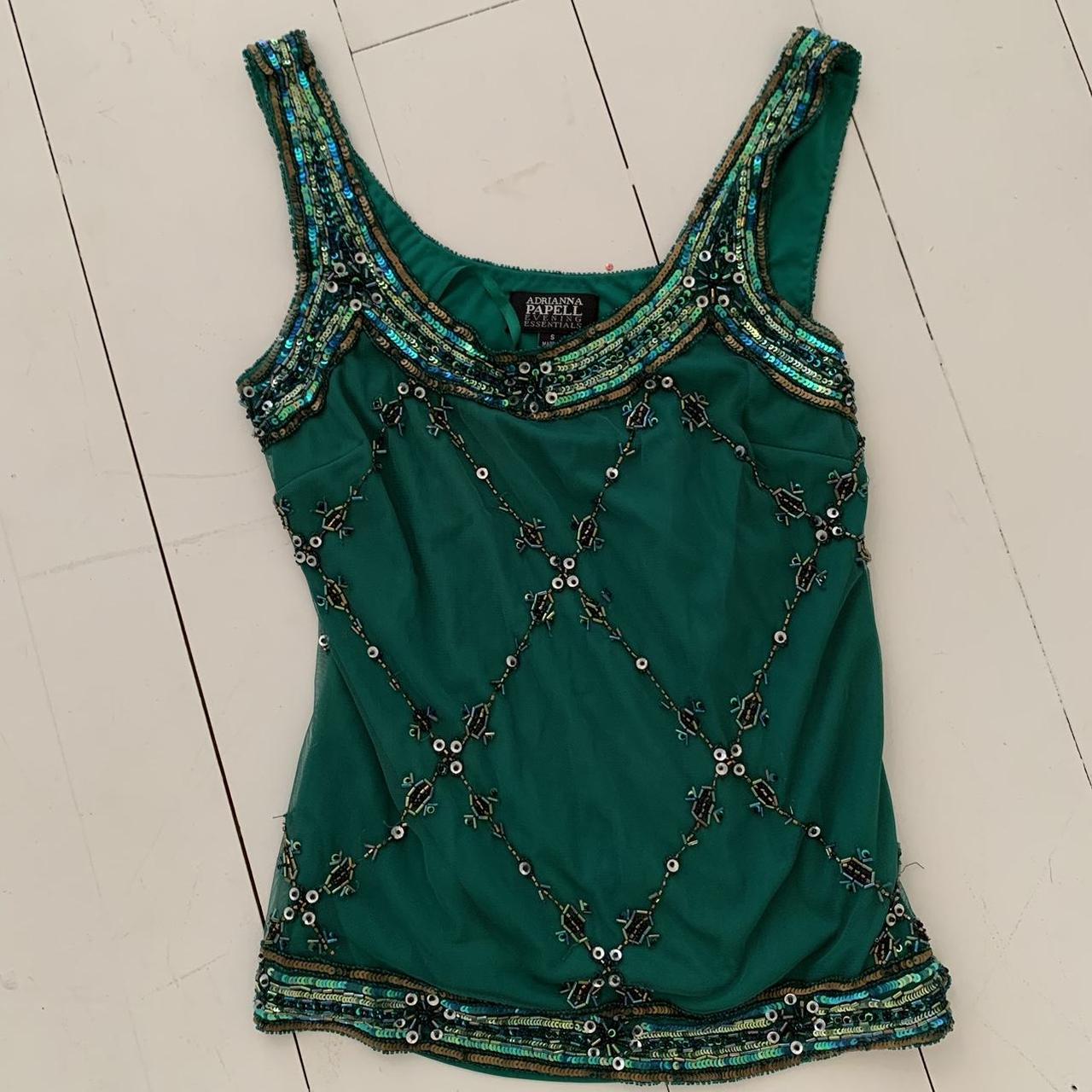 Sequined and beaded emerald green top Vibrant