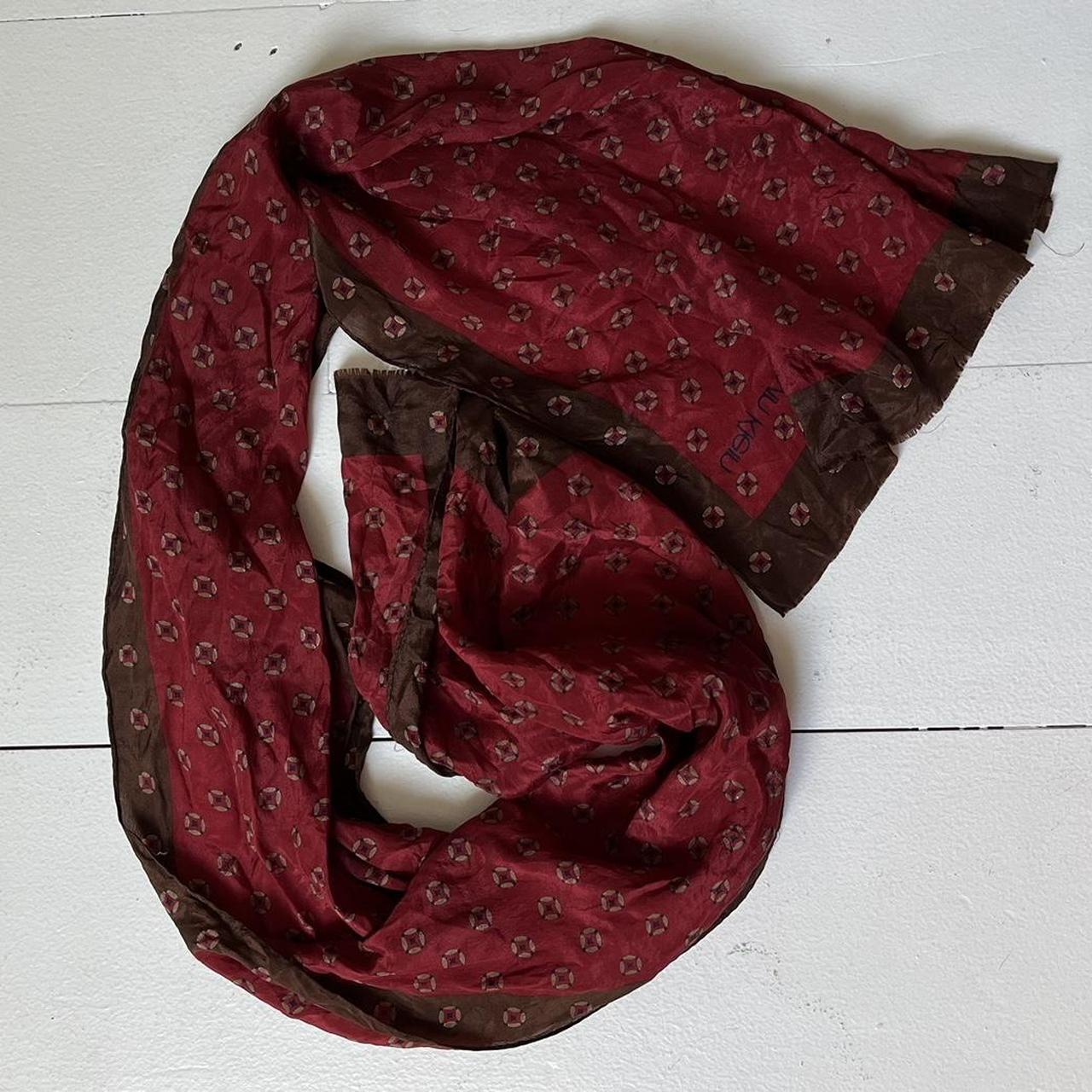 Calvin Klein silk scarf red and brown Depop