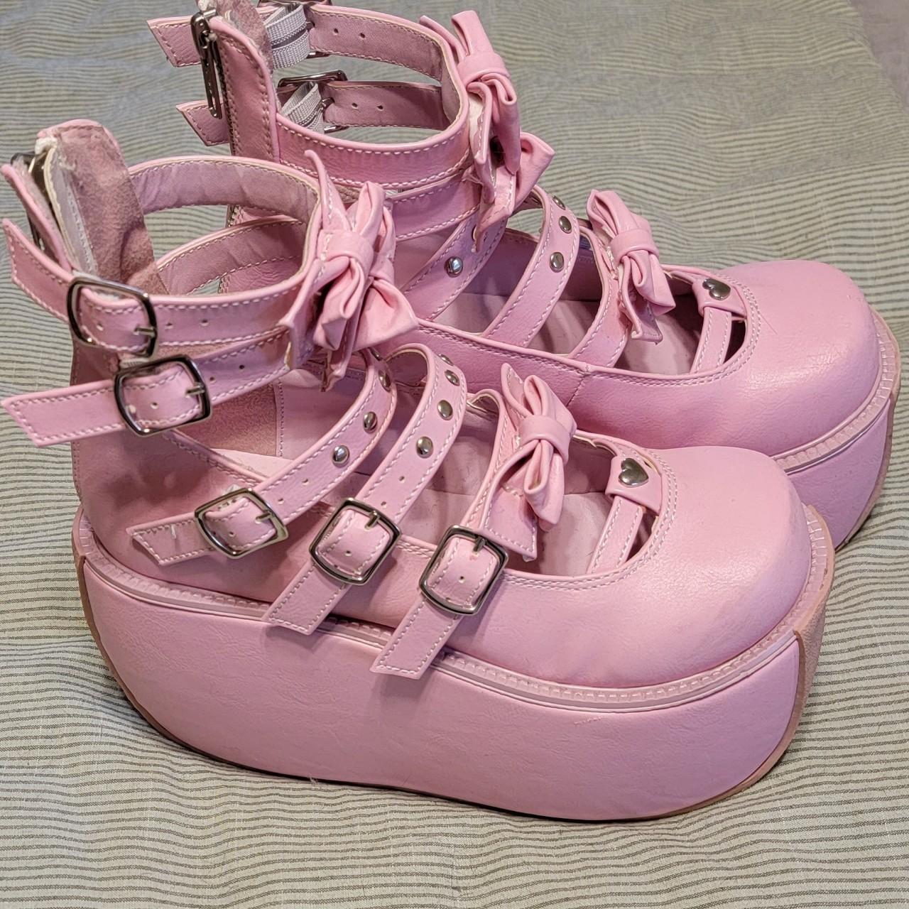 Demonia Violet 45 pink platform boots! Worn 3 times... - Depop