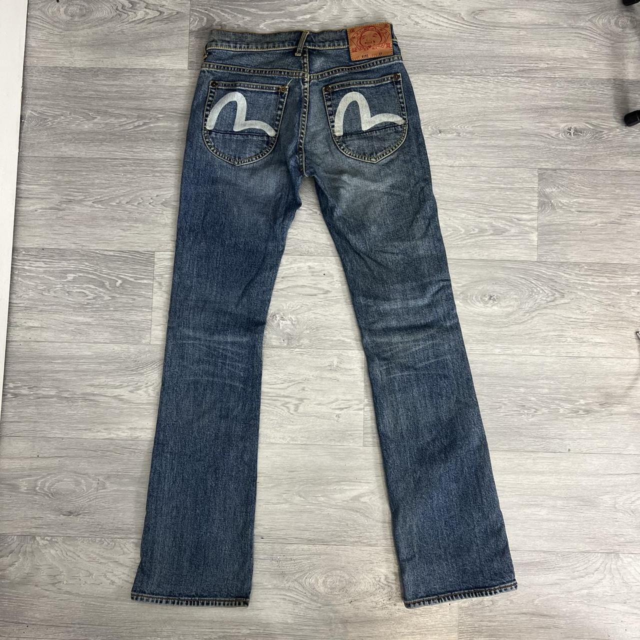 Unreal 00s 90s y2k EVISU flare jeans with white... - Depop