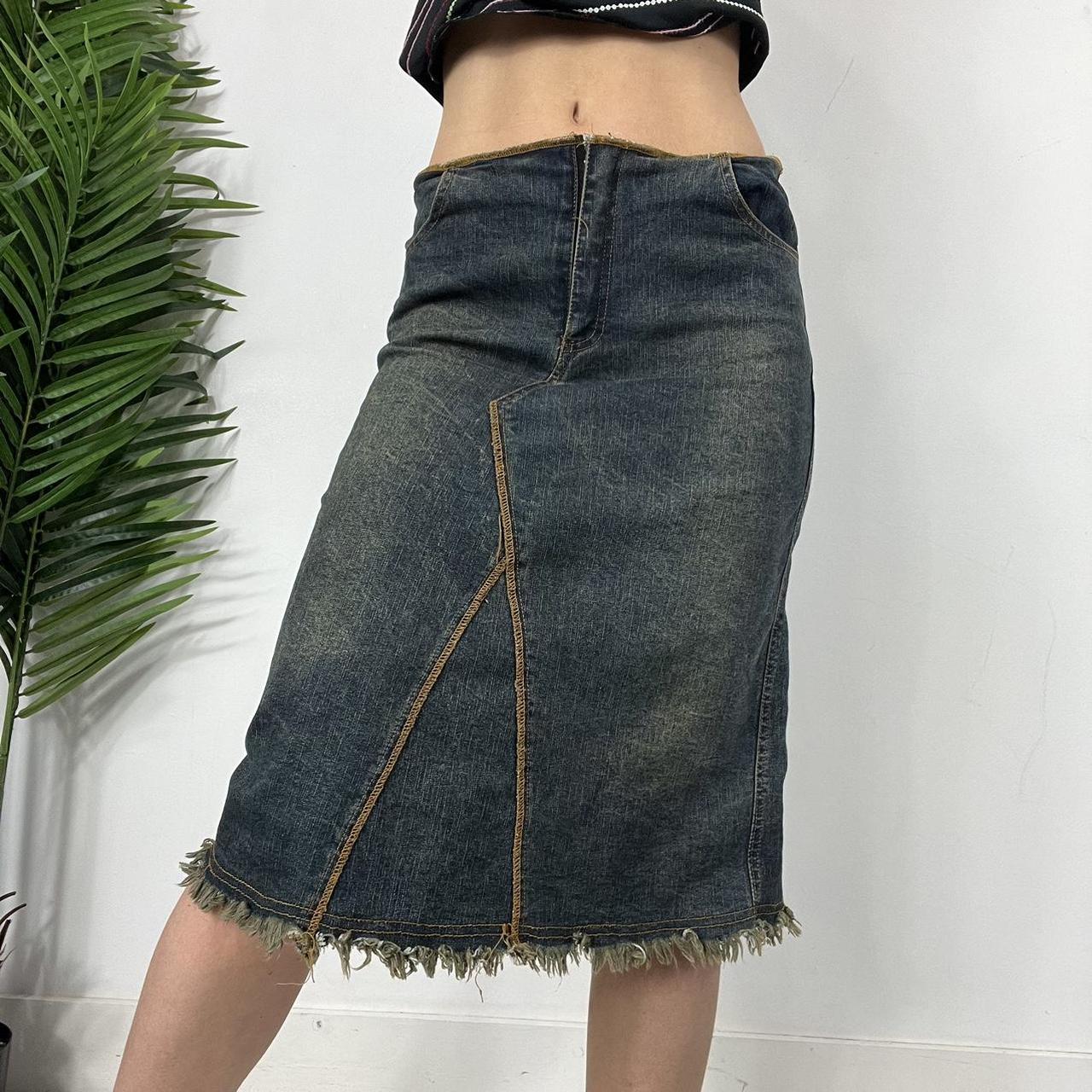 Y2K Vintage Knee Length Denim Midi Skirt For Women High Waist