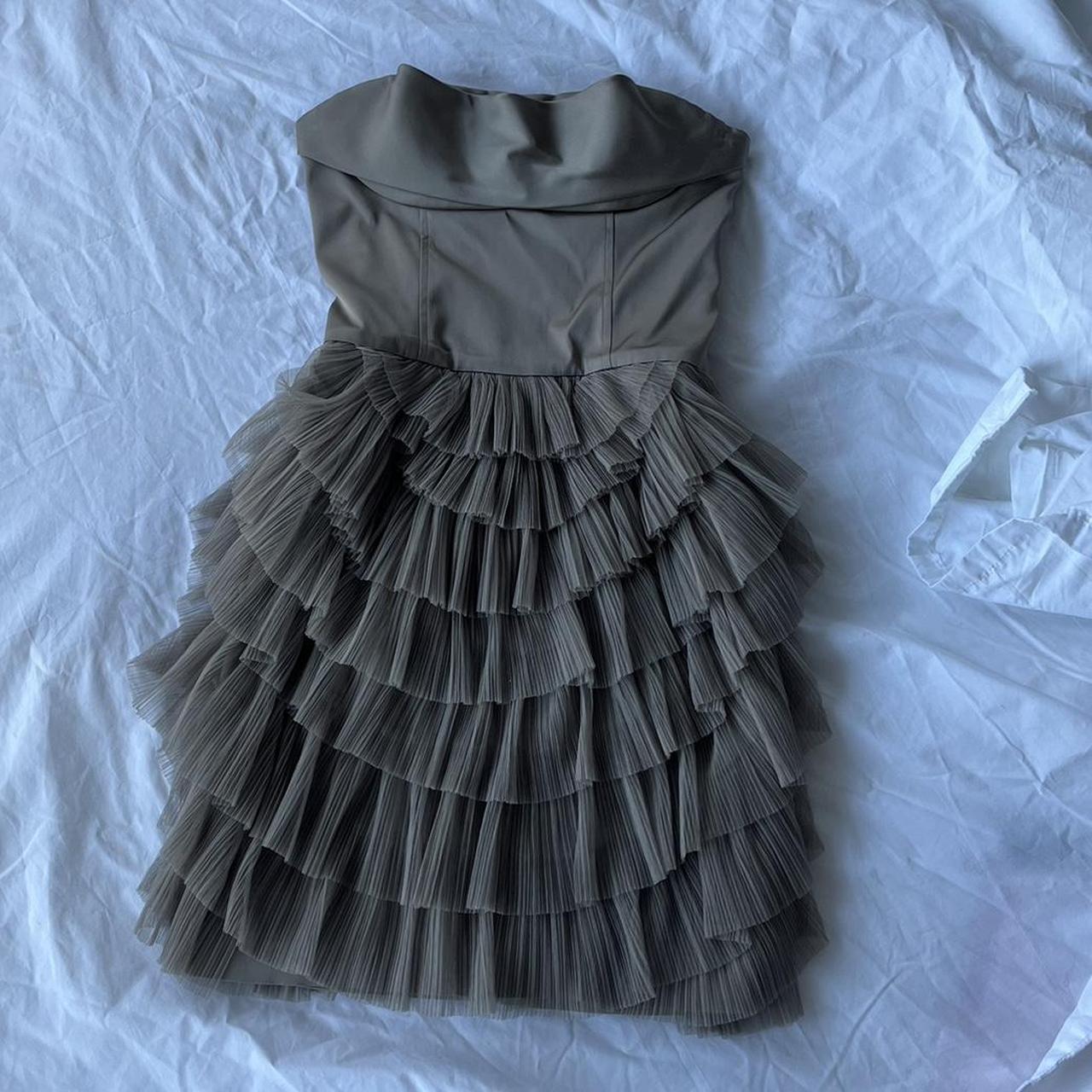 BCBG Maxazria tiered tulle cowl neck cocktail dress