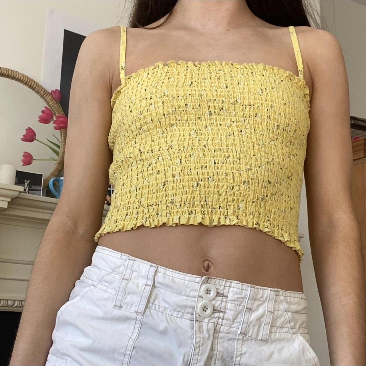Brandy Melville yellow, floral cami top. I’m perfect... Depop