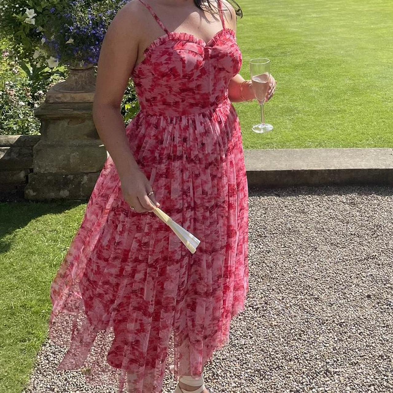 Lace Beads corset tulle midi dress in pink and Depop