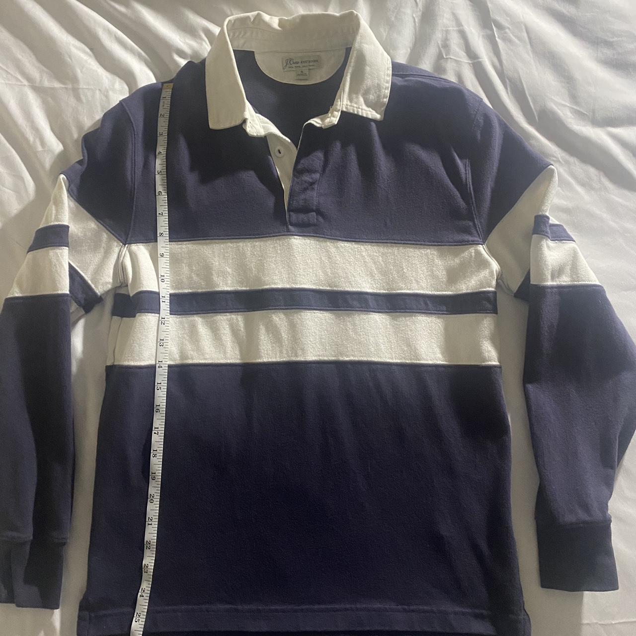 Blue rugby shirt with white stripes and collar. Size... - Depop