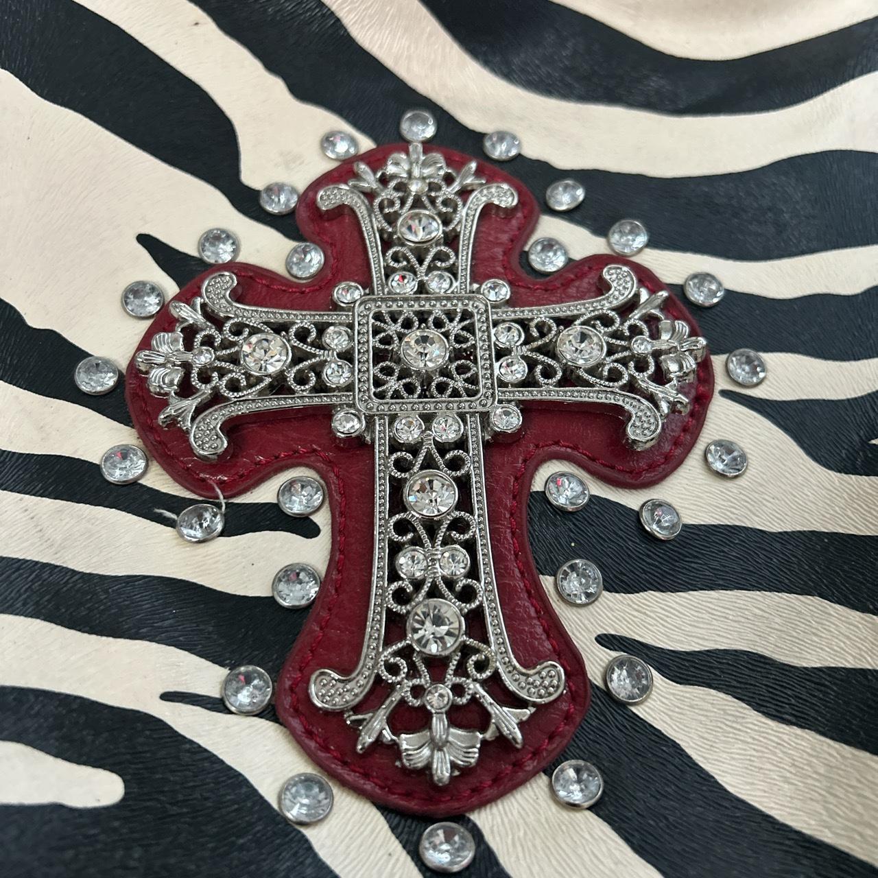Zebra print purse with rhinestone cross y2k 2000s... Depop