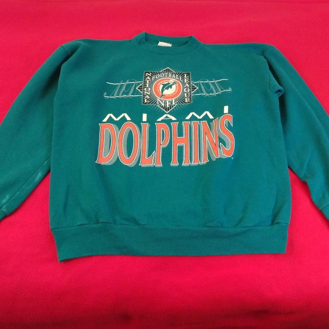 Vintage Logo 7 Miami Dolphins sweatshirt in white. - Depop